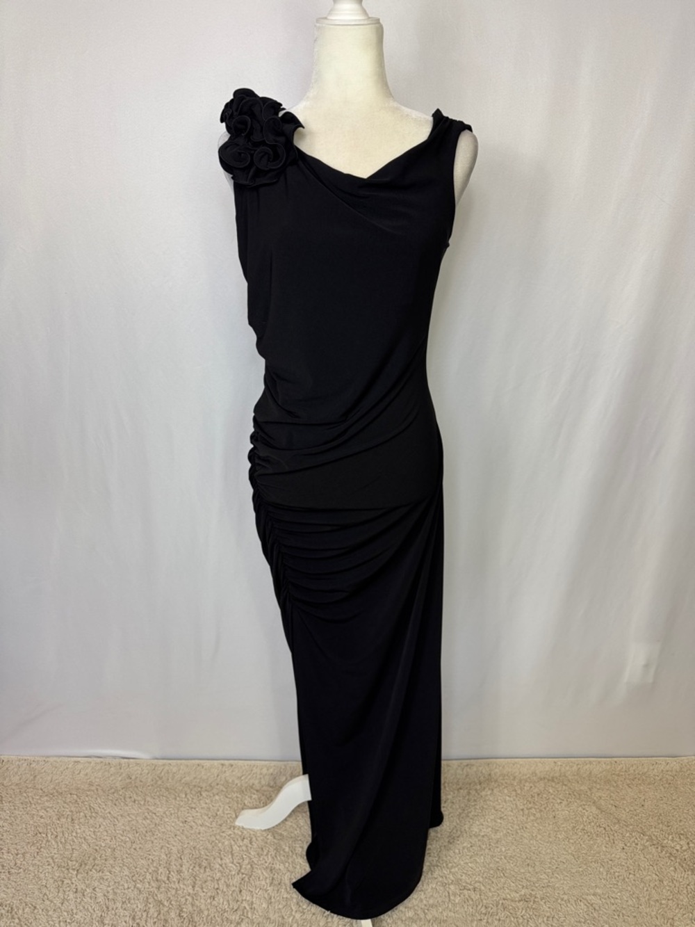 Mango Black One-Shoulder Maxi Dress with Floral Detail - Picture 8 of 16